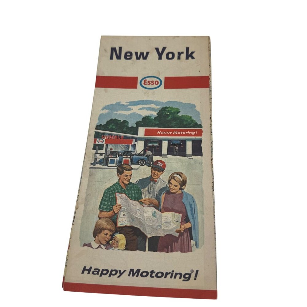 Vintage 1962 Esso New York State Road Map Featuring Gas Stations & Mileage Chart